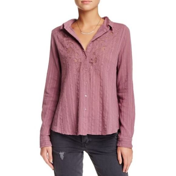 Free People Tops - Free People Carter Dobby Embroidered Lace Button Down Top Purple Large